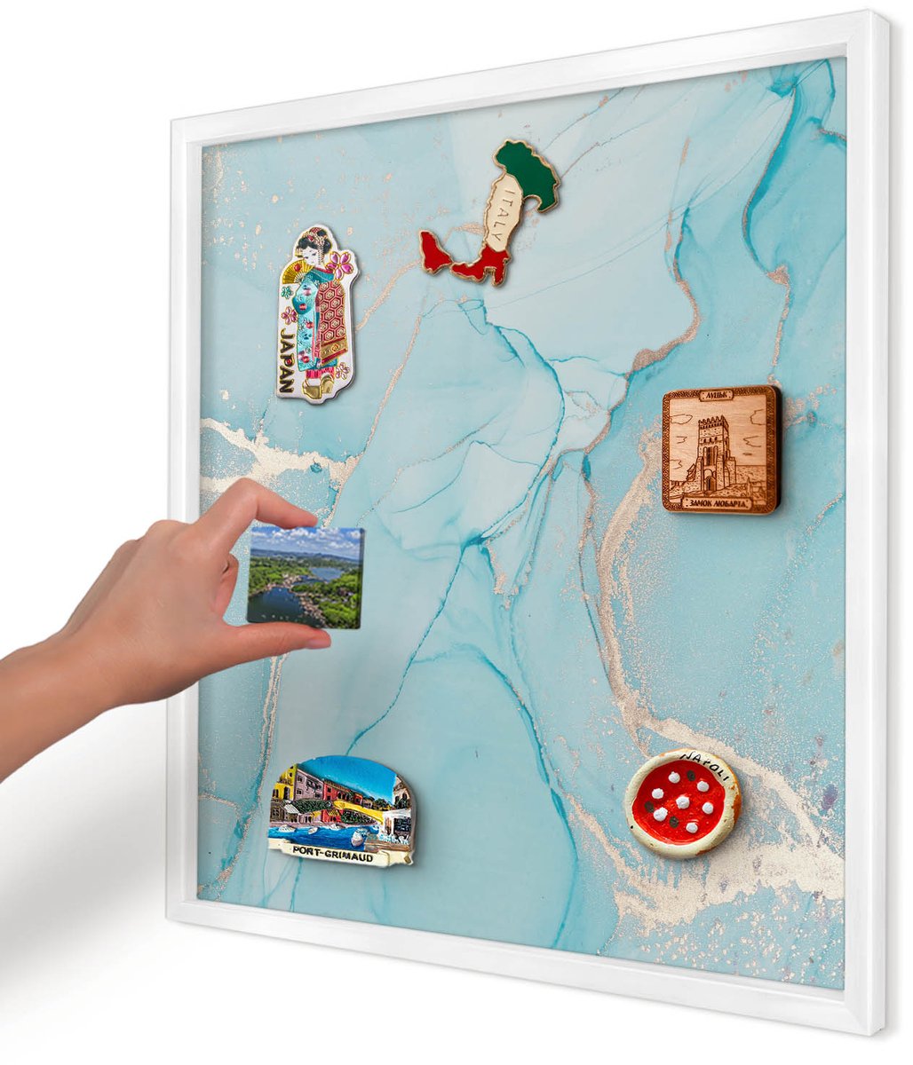 Artprintcave Turkoois Magneetbord mit Witte Lijst - 50x50 cm - Turquoise Elegantie Memobord Keuken - Abstract Magneetbord Voor Foto's - Abstractie