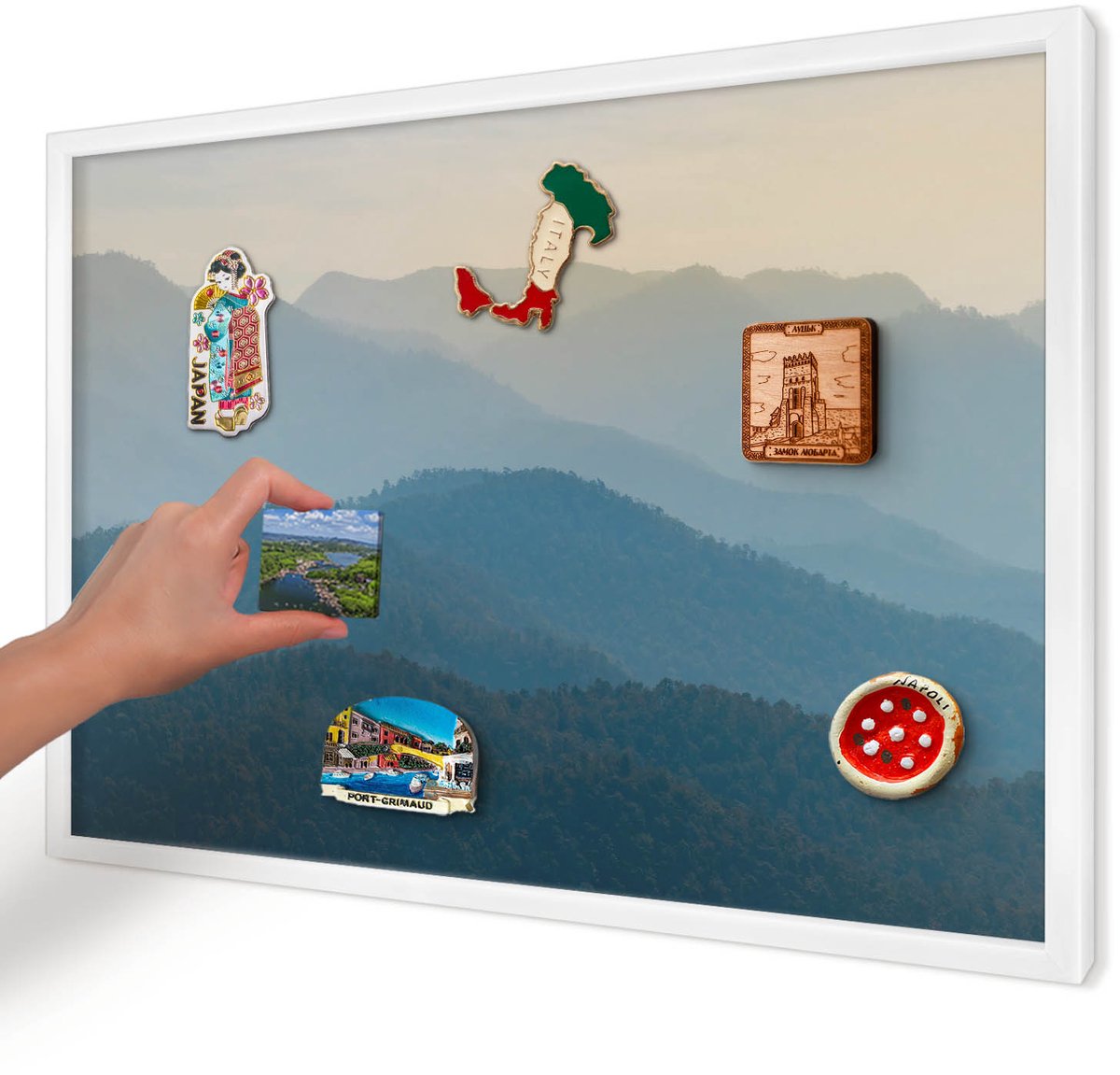 Artprintcave Groente Magneetbord mit Witte Lijst - 60x40 cm - Uitzicht Op De Bergen Magneetbord Voor Foto's - Fotografisch Magneet Bord mit Frame - Landschappen