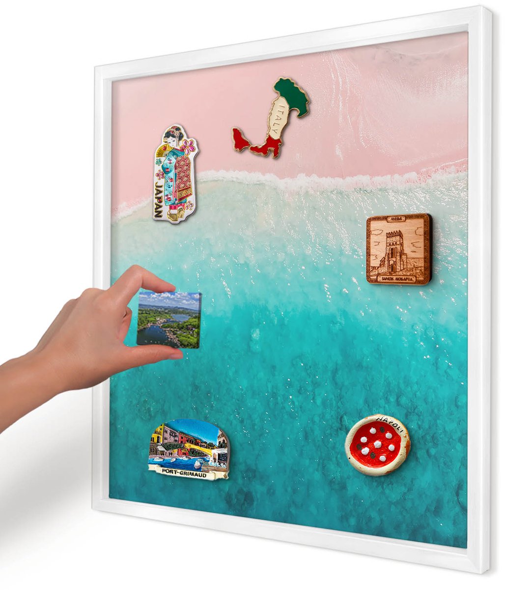 Artprintcave Roze Magneetbord mit Witte Lijst - 50x50 cm - Zomerse Ontspanning Magneetbord Voor Keuken - Fotografisch Magnetisch Bord Voor Magneten - Landschappen