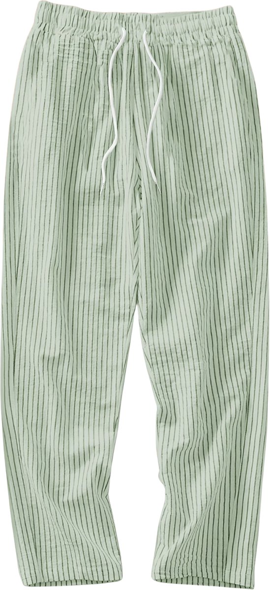 Currero Gestreepte Broek Heren and Striped Pants Yacht Club Linnen Broek Zomerbroek Volwassenen Lange Broek Strandbroek Licht Groen