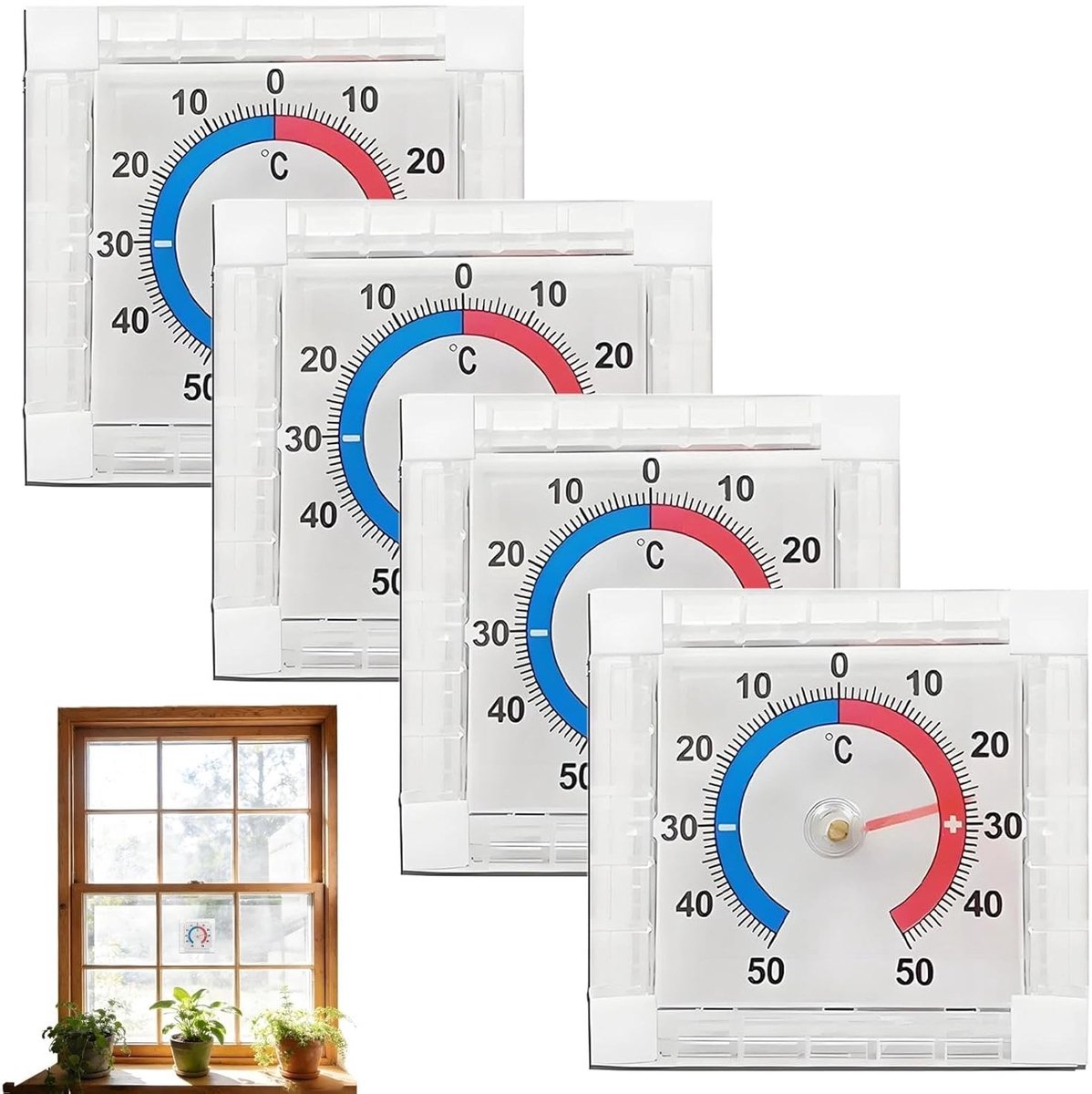 Buitenthermometer - Transparant - Analoge Temperatuurweergave - Weerbestendig - Voor Raam