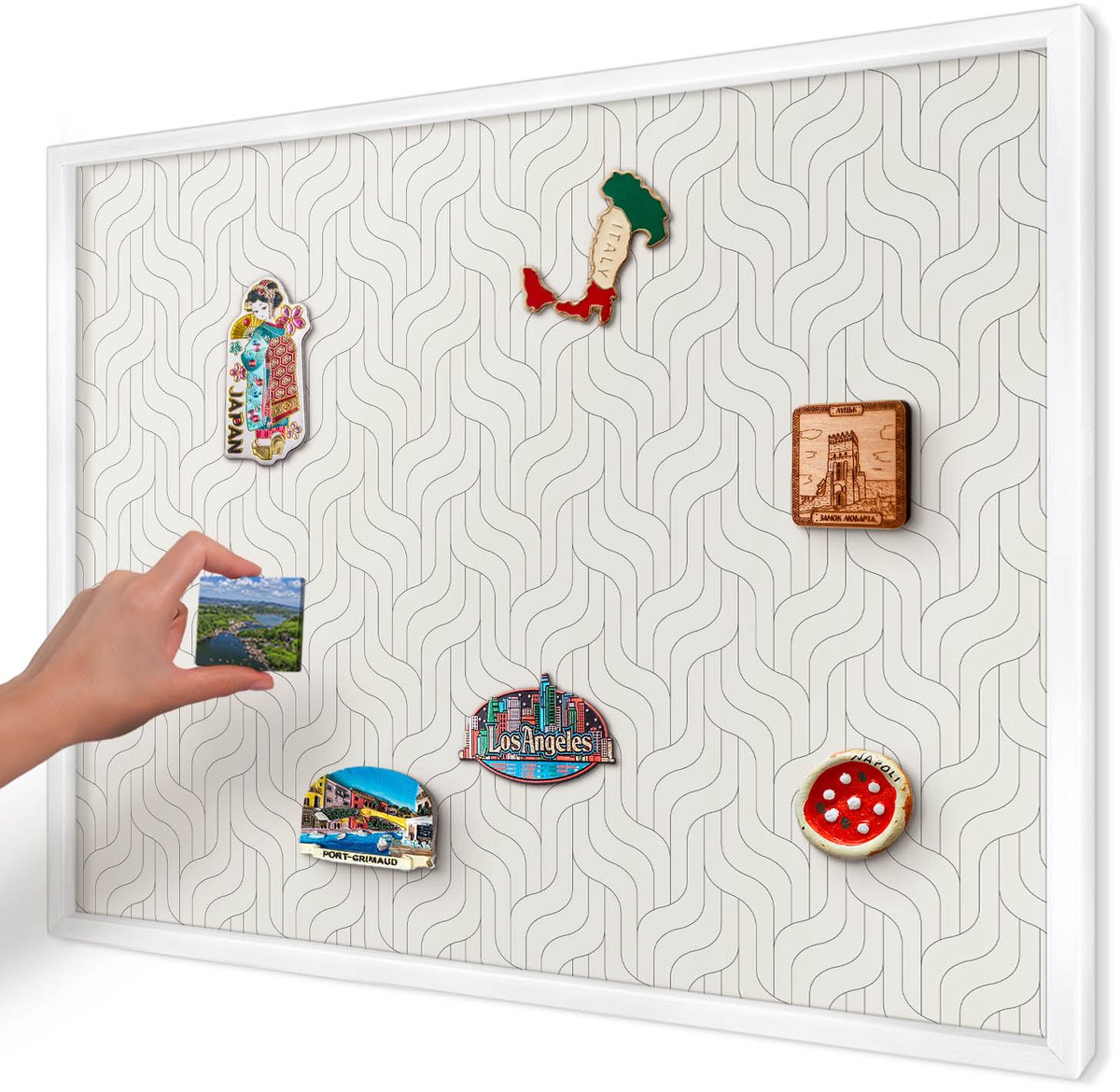 Artprintcave Romig Magneetbord mit Witte Lijst - 70x50 cm - Zachte Golven Notitiebord - Minimalist Magneetbord Voor Keuken - Achtergronden En Patronen
