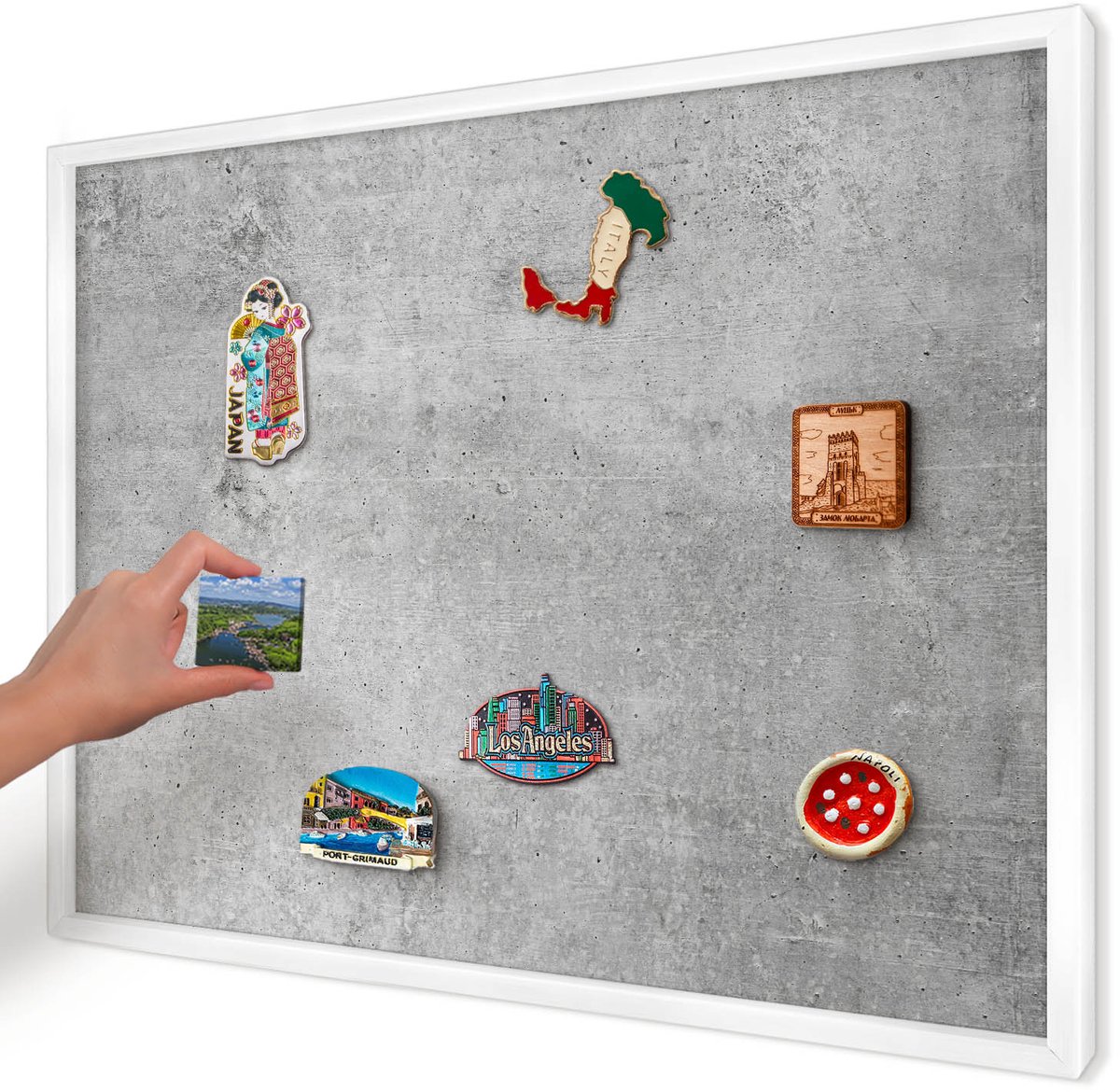 Artprintcave Grijs Magneetbord mit Witte Lijst - 70x50 cm - Concrete Minimalisme Magnetische Organizer - Industrieel/Loft Magneetbord Voor Foto's - Texturen