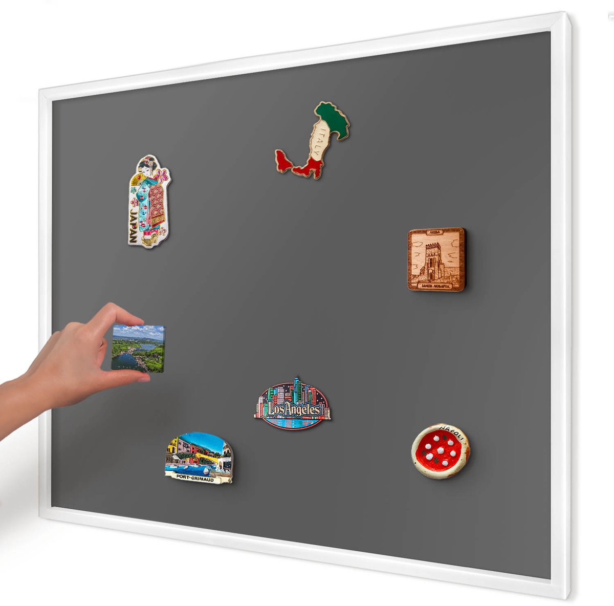 Artprintcave Grijs Magneetbord mit Witte Lijst - 80x60 cm - Donkergrijs Magnetisch Bord Voor Magneten - Minimalist Memobord Keuken - Achtergronden En Patronen