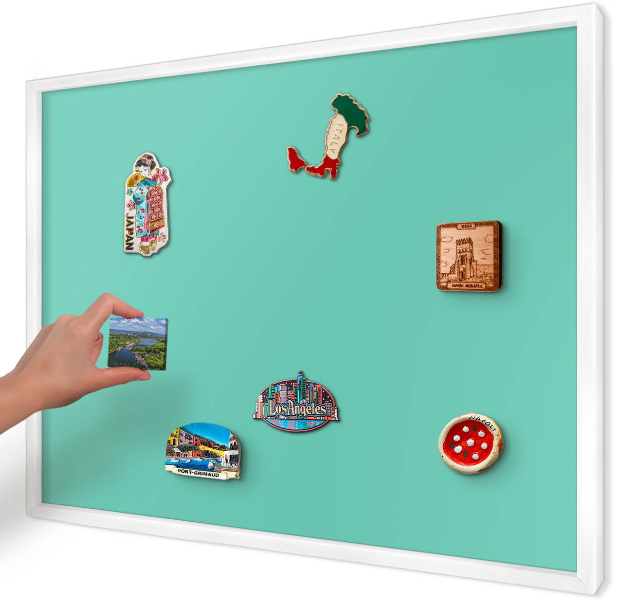 Artprintcave Turkoois Magneetbord mit Witte Lijst - 70x50 cm - Sterke Munt Magnetisch Bord - Minimalist Memobord Keuken - Achtergronden En Patronen