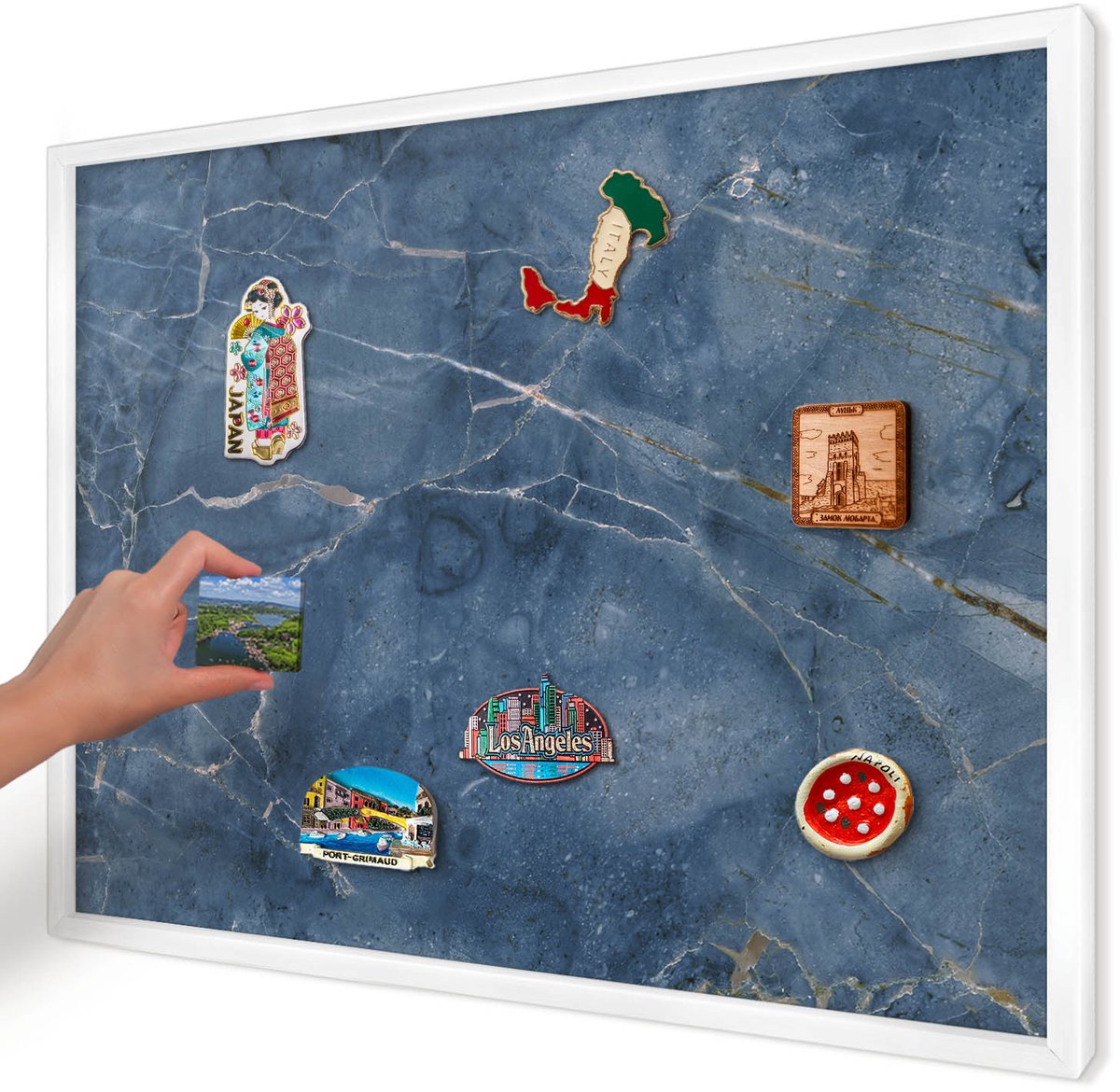 Artprintcave Marine Magneetbord mit Witte Lijst - 70x50 cm - Marmeren Elegantie Magnetisch Bord Voor Magneten - Modern Wandbord Magnetisch - Texturen