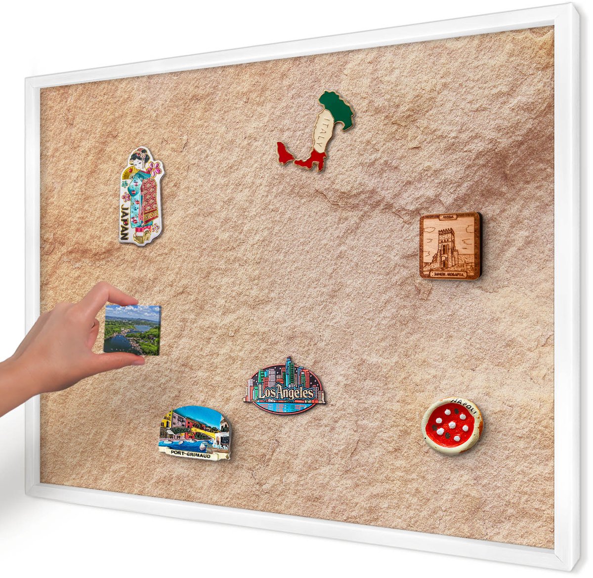 Artprintcave Bruin Magneetbord mit Witte Lijst - 70x50 cm - Steenstructuur Wandbord Magnetisch - Rustiek Notitiebord - Texturen