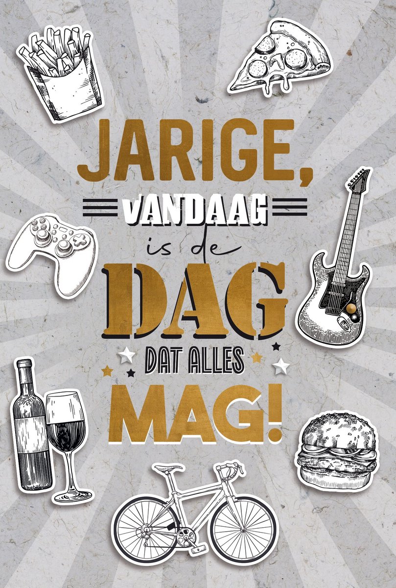 Wenskaart | 6 stuks | Luxe 3D wenskaart Jarige, vandaag is de dag dat alles mag!