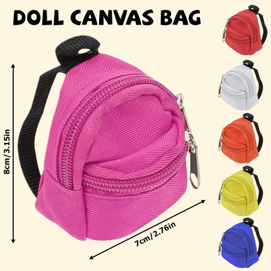 Mini rugzakjes voor poppen - 6 stuks - diverse kleuren - klein dubbelrits rugtas accessoire - voor poppoppen - voor speelpoppen kleding en spulletjes van MINI — afbeelding 3