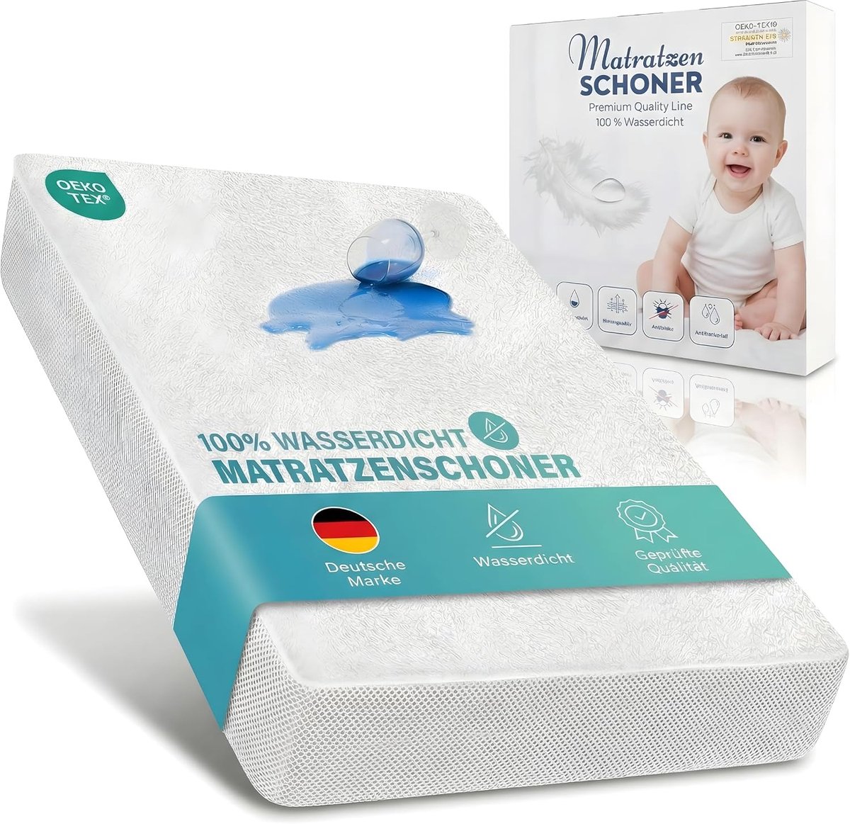 SnelShoppen - Matrasbeschermer 90 x 200 cm, Waterdicht en Ademend, Oeko-Tex Babybed, Vochtbescherming, Katoenen Fitted Sheet, Geluidloos, Wasbaar, Ant