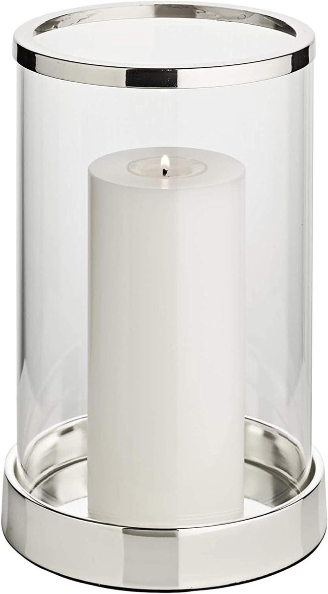 Windlicht Glas - Lantaarn Kaarsenhouder - Sfeer Creëren - Aanslagbestendig Verzilverd - 26 cm Hoog - Transparant