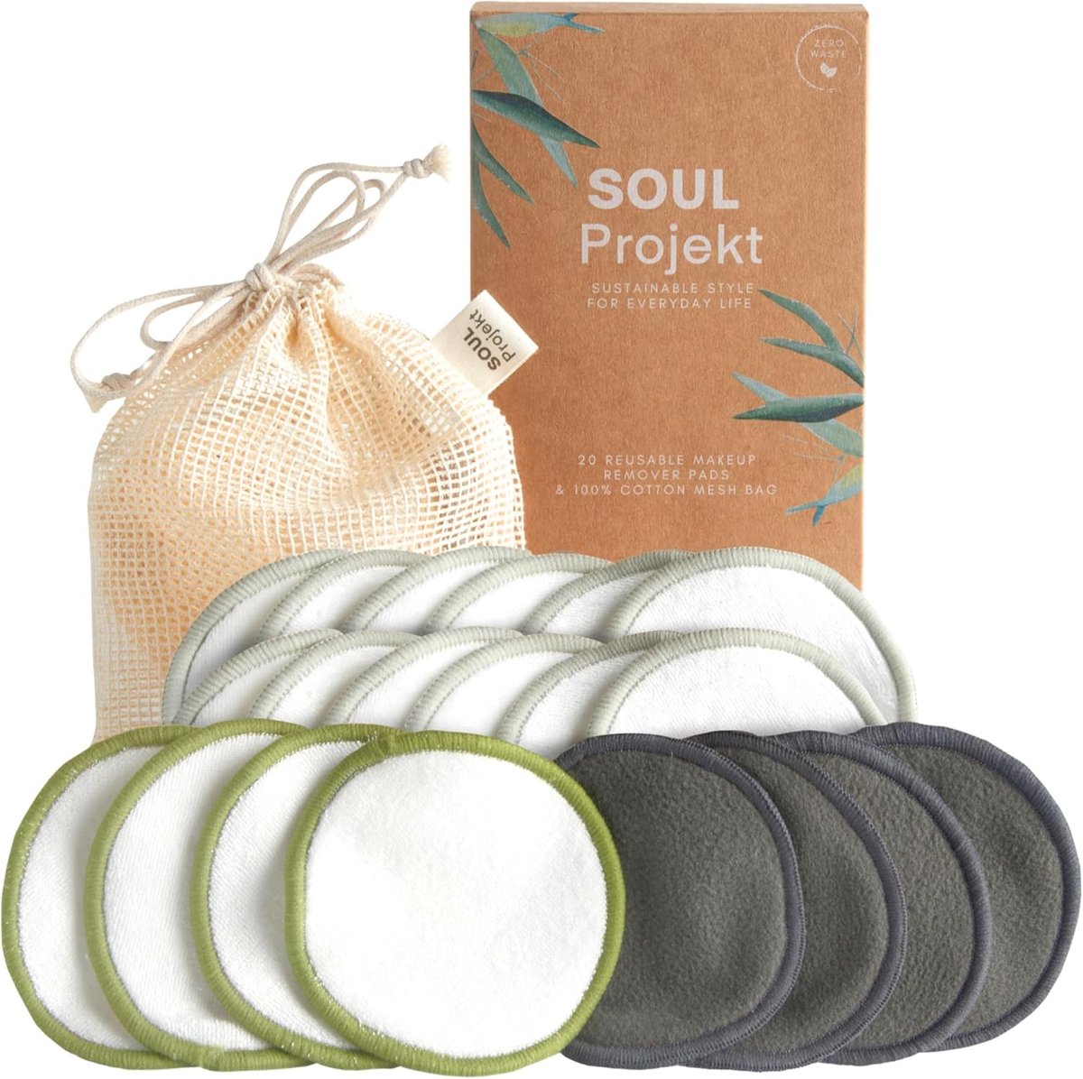Herbruikbare wattenschijfjes - Make-up pads - Make-up verwijderen - Biologisch bamboe katoen - 20 stuks - Wit