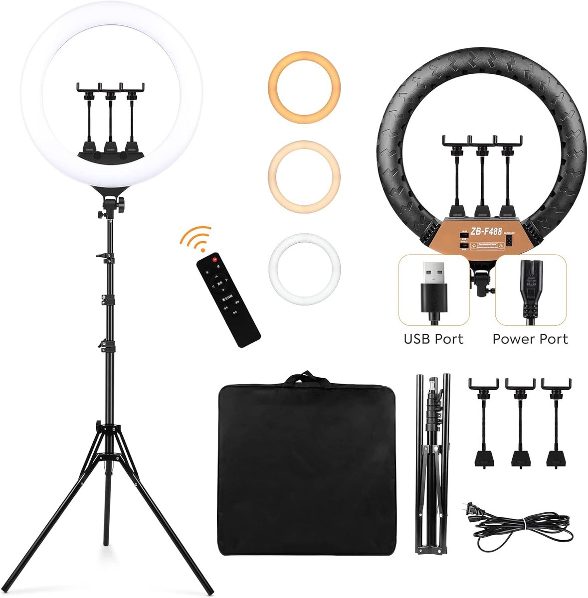 LED Ring Light 22 Inch - 3200-6500K Verlichting - Met Statief en Telefoonhouders - Ideaal voor Makeup en Vlogs - SnelShoppen
