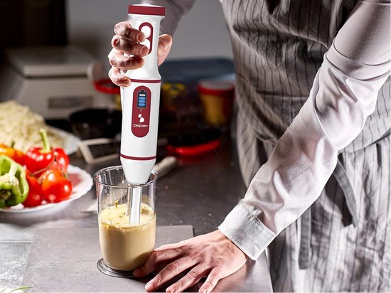 Dompelmixer Draadloos - Handmixer USB - Snel Mixen - Oplaadbaar Via USB - 60 Watt - Rood Wit — afbeelding 4