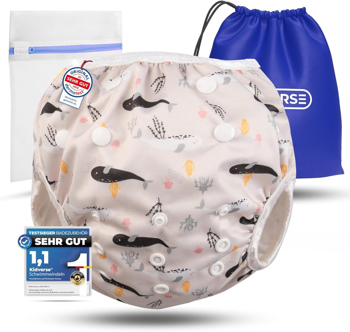 SnelShoppen - Herbruikbare zwemluier voor baby's 0-3 jaar - huidvriendelijk, superabsorberend, met opbergtas en wasnet - zwemdoek voor kinderen