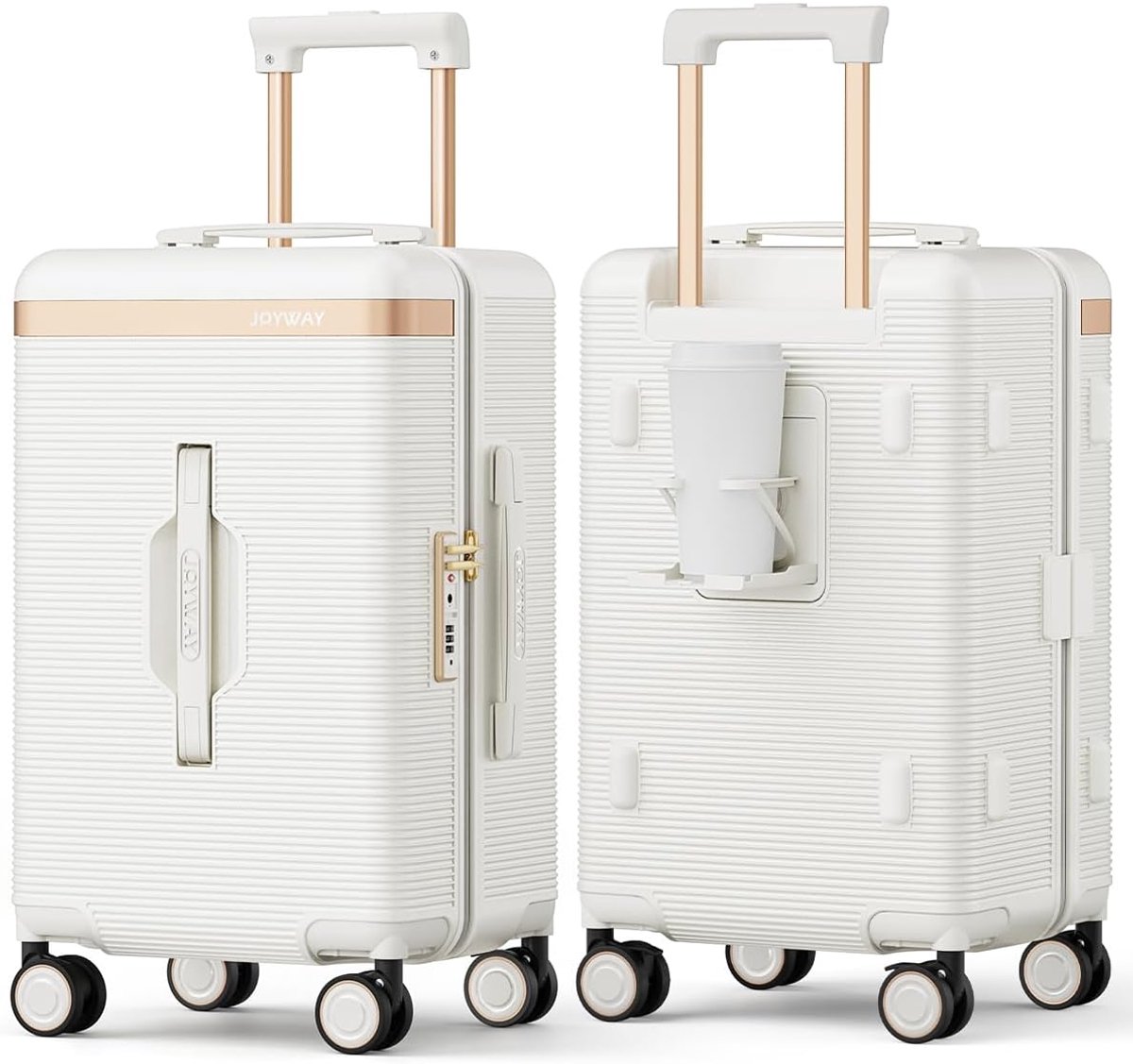 SnelShoppen - Harde Koffer Trolley Reis Koffer ABS Met Bekerhouder 4 Wielen TSA Slot Wit 56 cm Handbagage