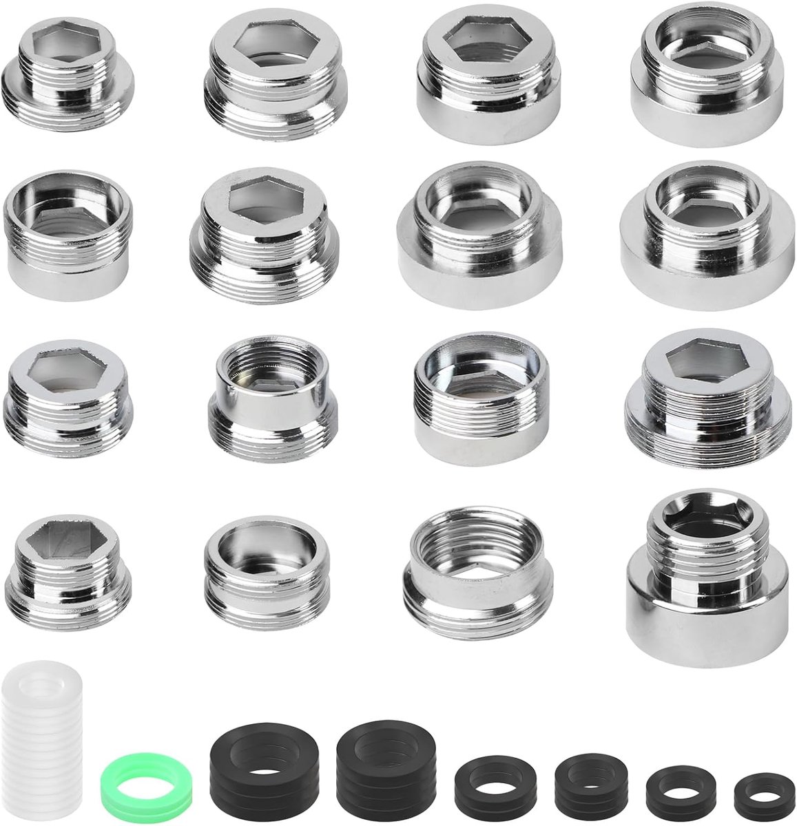 SnelShoppen - 16-delige Kraanadapter M16 tot M28 Messing met Seals Tuinslangadapter Draad Dubbel voor Waterfilter en Keuken