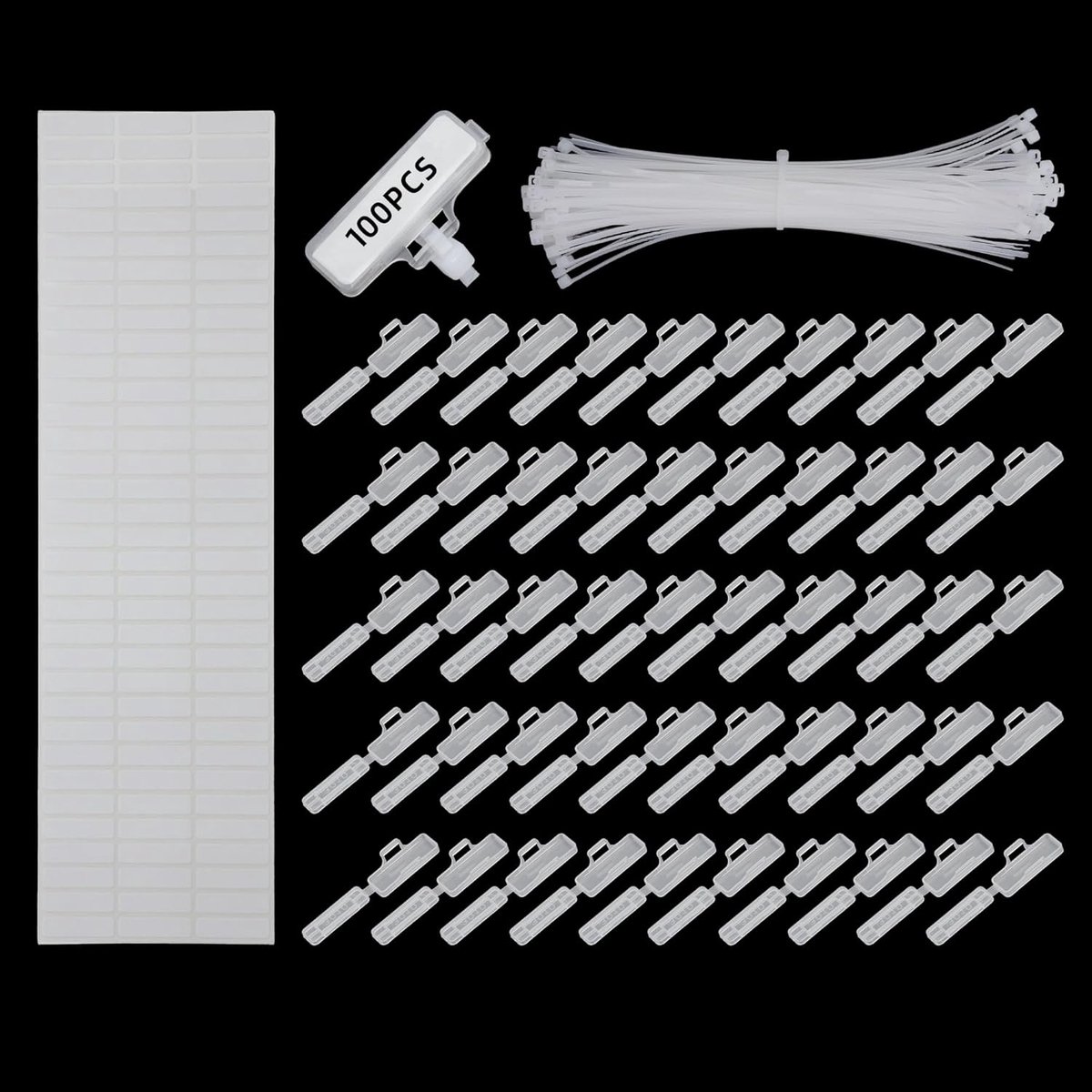 SnelShoppen - 100 Stuks Transparante Kabel Labels met Klemmen en Kabelbinders voor Kabel Markering en Organisatie - Waterbestendig en Duurzaam