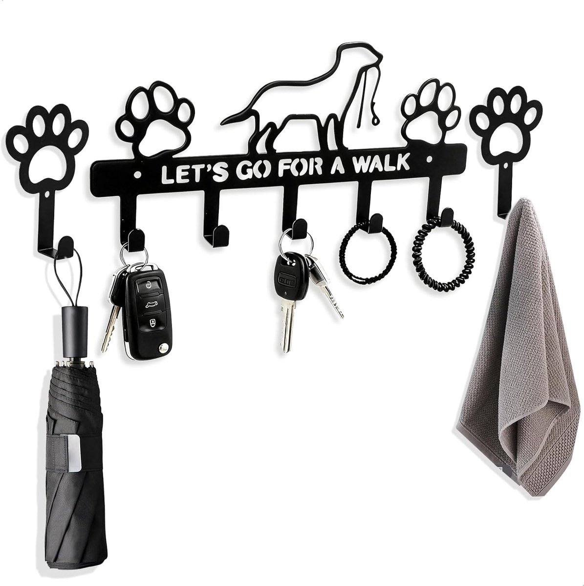 SnelShoppen - Wand Sleutelhanger voor Sleutels en Accessoires, Decoratief met 5 Haakjes en 2 Hondenpoot Haakjes, Ideaal voor Thuisorganisatie, Stevig
