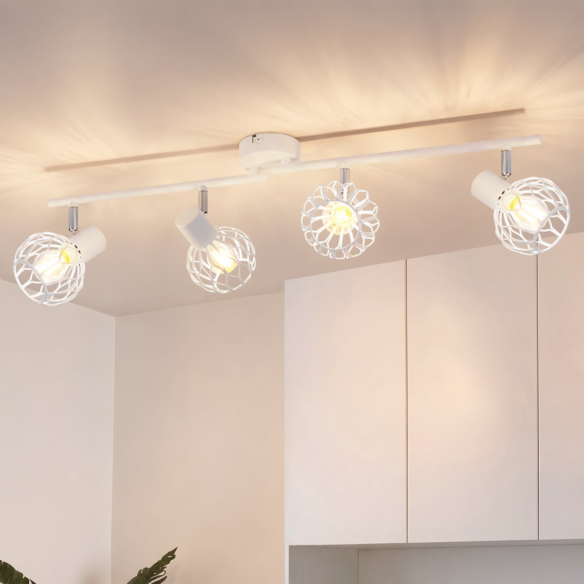 NETTLIFE LED Plafondspot 4-Flammig Wit - E14 Metalen Deckenlampe | 350° Draaibaar & Schwenkbaar | Moderne Plafondlamp voor Woonkamer Keuken & Hal | Zonder Lampen