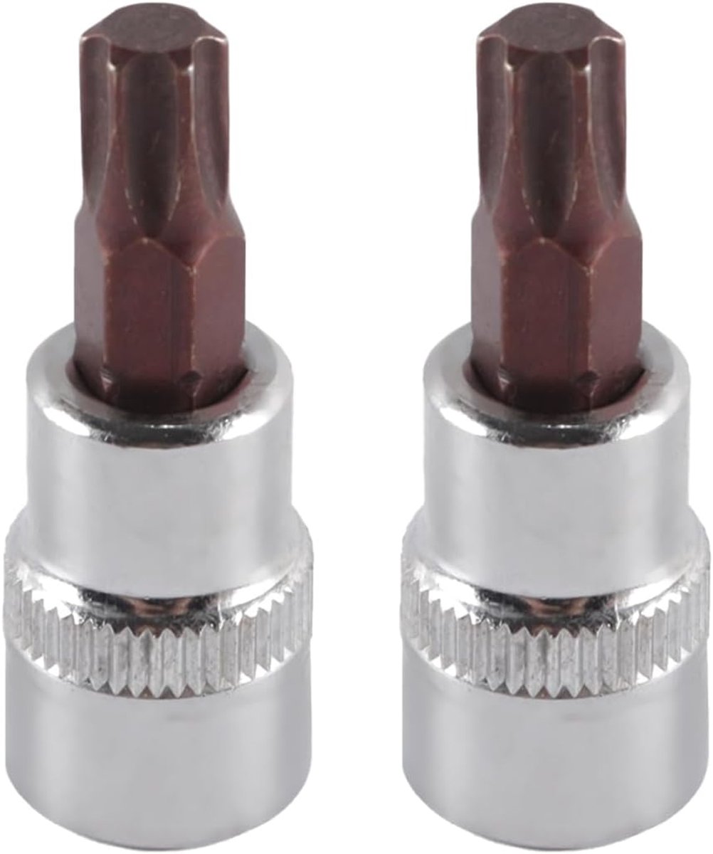 SnelShoppen - 2 Pack T45 Torx Bit Caps - 3/8" Aandrijving, 48mm Lang, Duurzaam S2 Legering Staal, Roestvrij, Geschikt voor Ratsleutel