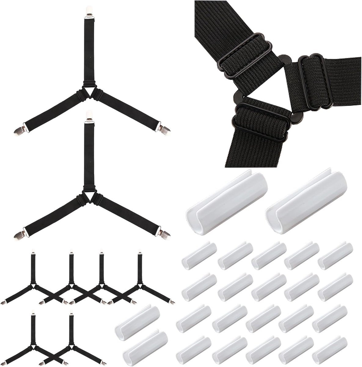 Bed Sheet Holders Set of 8 Adjustable Bed Mounts Black 24 Pieces Duvet Cover Clips White Elastic for Bed Sheet - ShopVlot