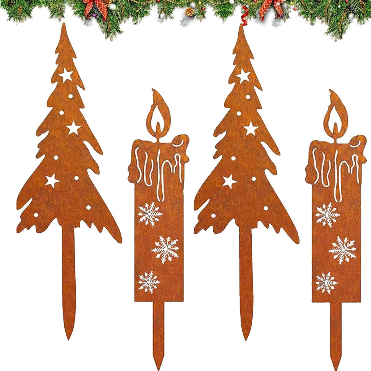 4 Pcs Rusty Candles Christmas Tree Christmas Decoration Rust Stud Outdoor Garden Stack Rust Stud Christmas Decoration - ShopVlot