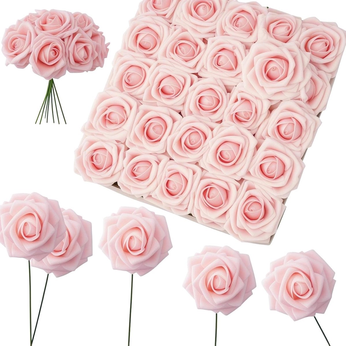 SnelShoppen - 25 Stuks Kunstmatige Rozen Realistische Rozen in Roze Foam voor Bruiloften, Feestjes of Tafeldecoratie