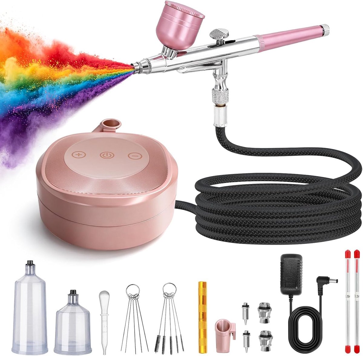 Airbrush Set Professioneel - Compressor met instelbare druk 25/38/48 PSI - Sproeiers 0,2/0,3/0,5 mm - ShopVlot