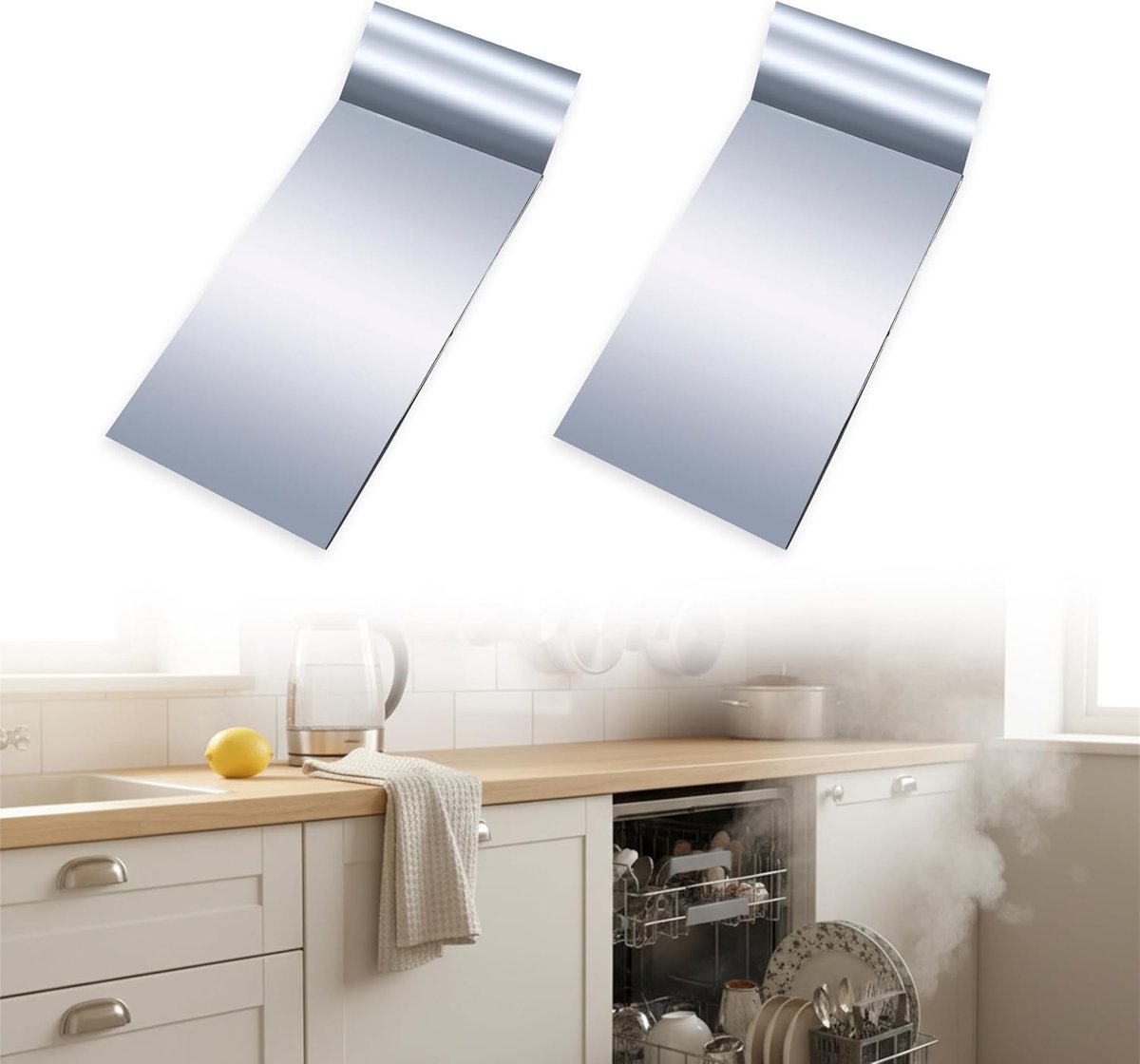 SnelShoppen - Heat Protection Film voor Werkblad - 2-Delige Stoombestendige Film voor Vaatwasser, Hittebestendig, Aluminium Stoomrem Film 695 x 75 mm
