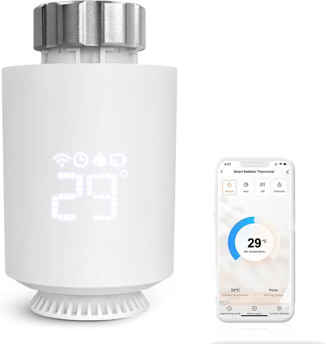 SnelShoppen - Slimme Radiator Thermostaat TRV06 - Verwarmingsregelaar, Energiezuinig, Digitaal, Wifi, Voor Huizen en Kantoor - Wit