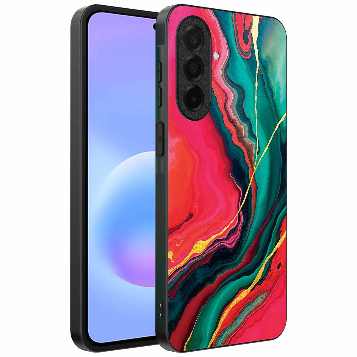 Geschikt voor Samsung Galaxy A57 Telefoonhoesje met Rood Groen Marmer Opdruk - TPU Backcover Case Red Green Marble Design - Smartphonica geschikt voor Samsung Galaxy A57