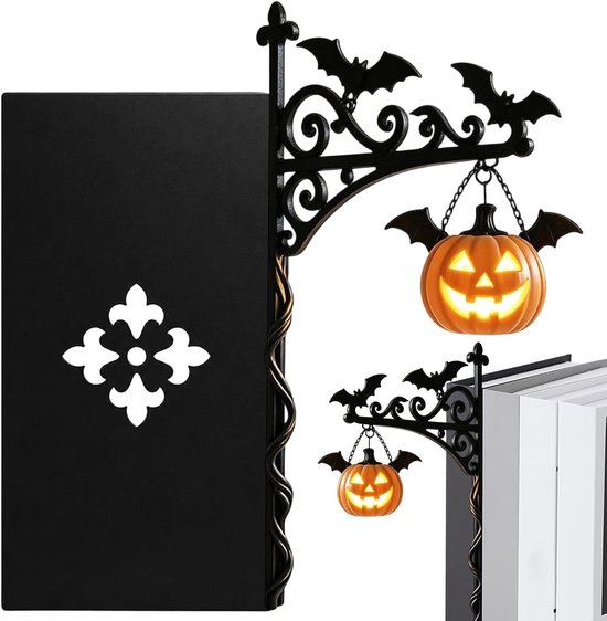 Foto: Boekensteunlamp metaal pompoenlantaarn vintage bibliotheeklantaarn met warm led licht decoratieve boekenplankverlichting retro leeslamp voor boekenhoek cadeau voor boekenliefhebbers halloween voor studiekamer woonkamer school