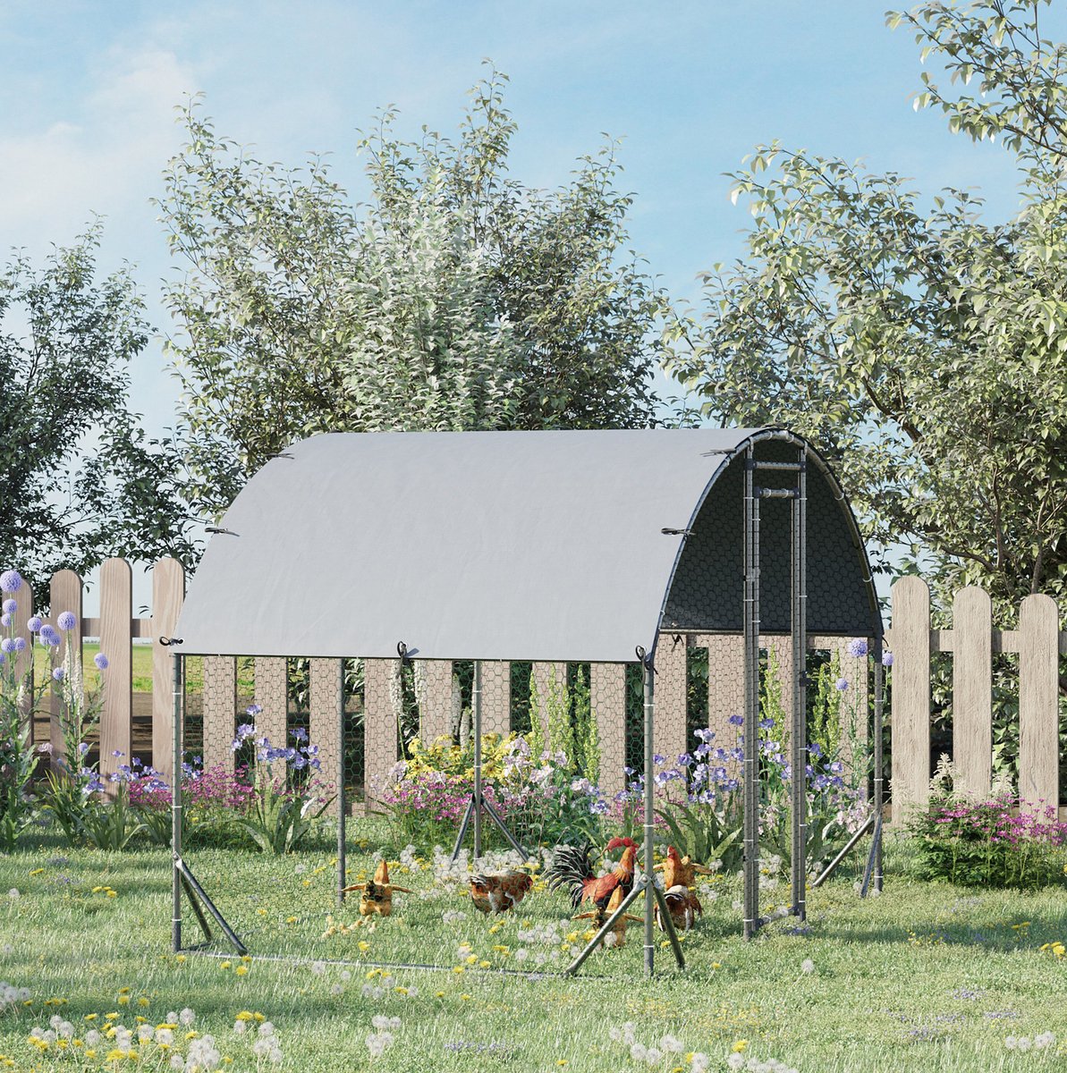 COVREO Kippenren 280 x 190 x 197 cm, zilver, staal, afsluitbare deur