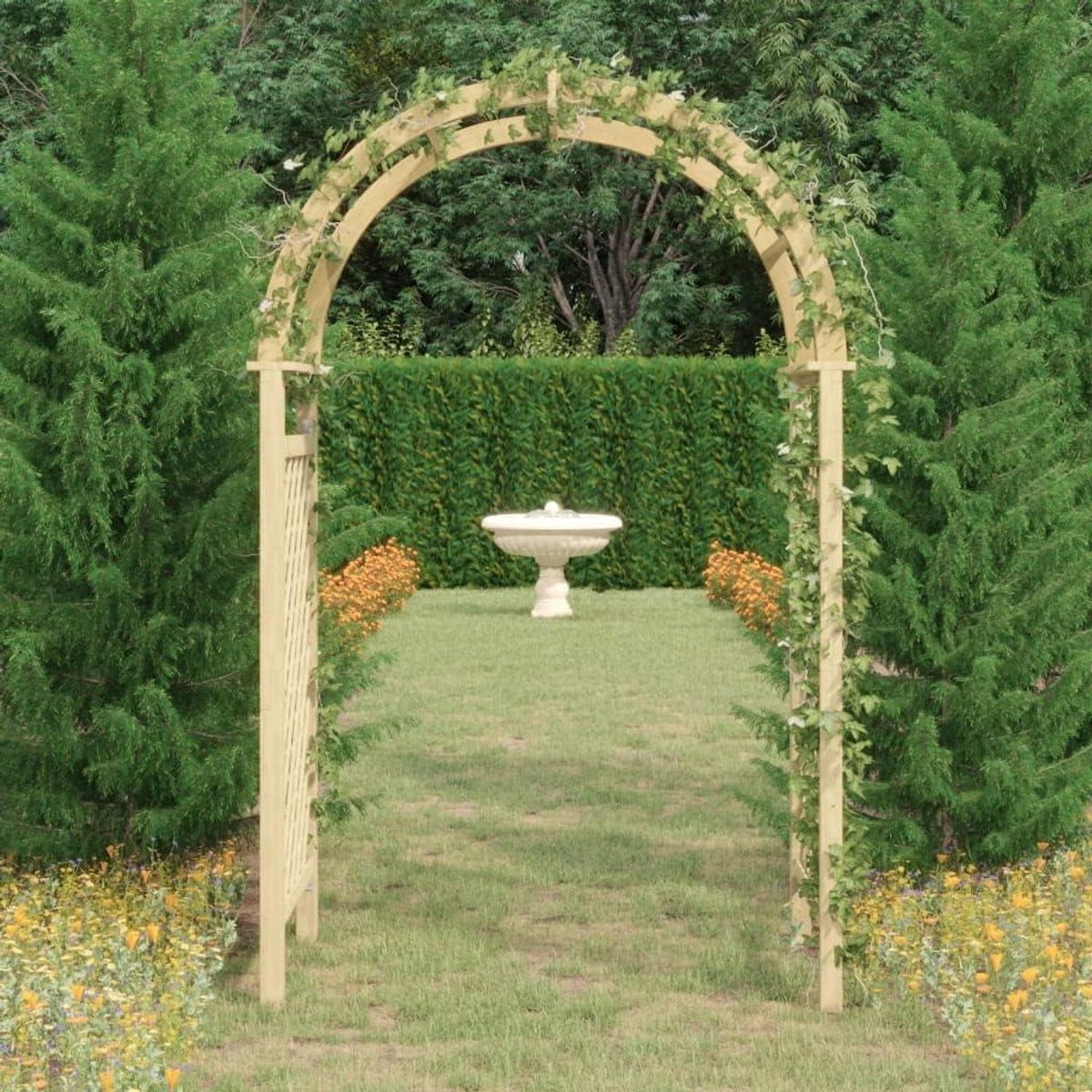 Rozenboog Tuinboog - Klimrooster Boog - Planten Ondersteunen - Groen Geïmpregneerd - 141x97x243 cm - Bruin