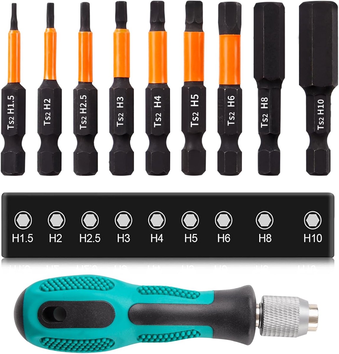 SnelShoppen - 10-delige Hexagon Schroevendraaierset, 1/4 Inch S2 Stalen Schroevendraaiers met Handvat, Magnetisch en Geschikt voor Auto Onderhoud en M