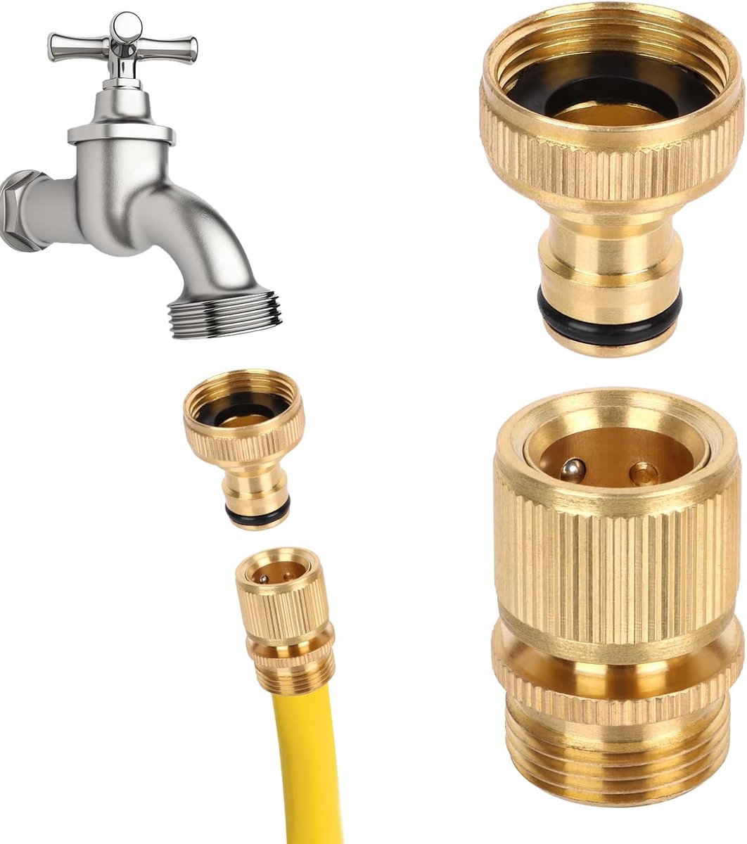SnelShoppen - Tuinslang Adapter 1/2 Inch naar 3/4 Inch, Mannelijke Draad Koppeling, Messing, 2 Stuks, Ideaal voor Tuin, Irrigatie, Spuiten