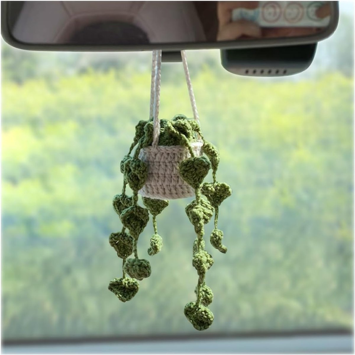 SnelShoppen - Schattige Handgemaakte Gehaakte Potplant Hanger voor Auto, Hangende Planten Decoratie voor Interieur, Achteruitkijkspiegel Accessoires v