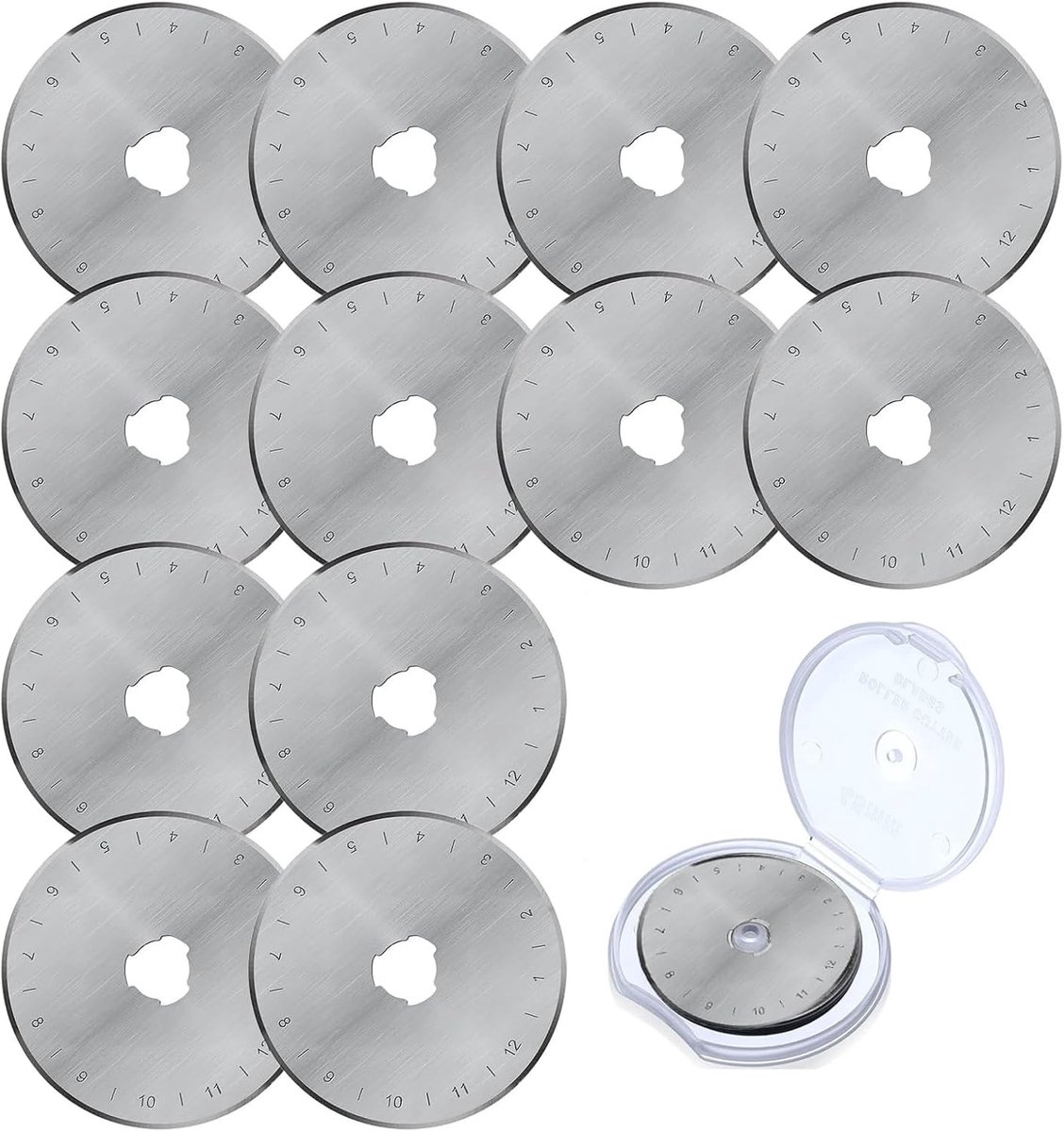 SnelShoppen - 45 mm Roller Cutter met 12 Vervangbladen, Ronde Snijmes, Stalen Bladen in Opbergdoos voor Quilten, Papier, Stof, Scrapbooking, Naaien