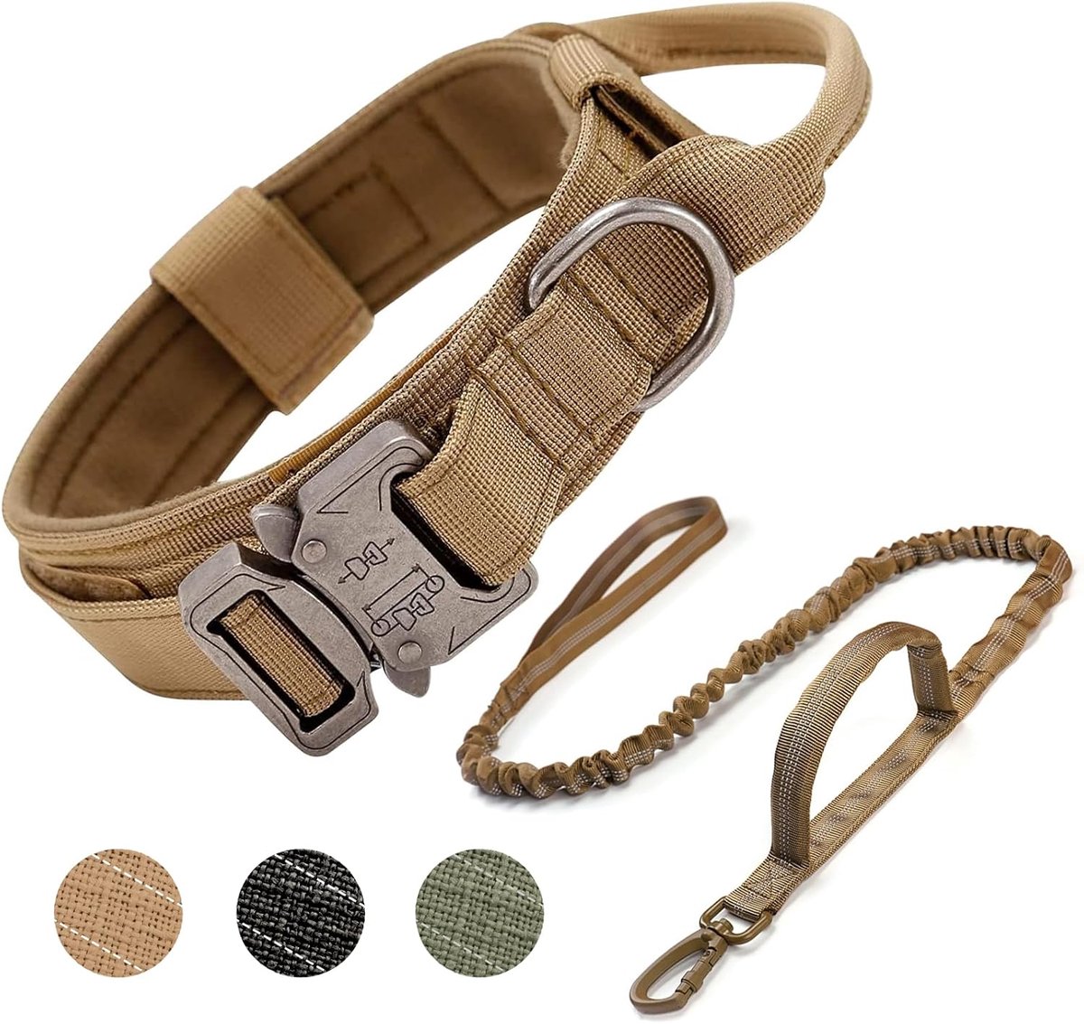 SnelShoppen - Tactical Hondenhalsband, Padded Ademend Zacht Nylon Hondenhalsband met Robuuste Metalen Gesp, Verstelbare Militaire Halsband met Handgre
