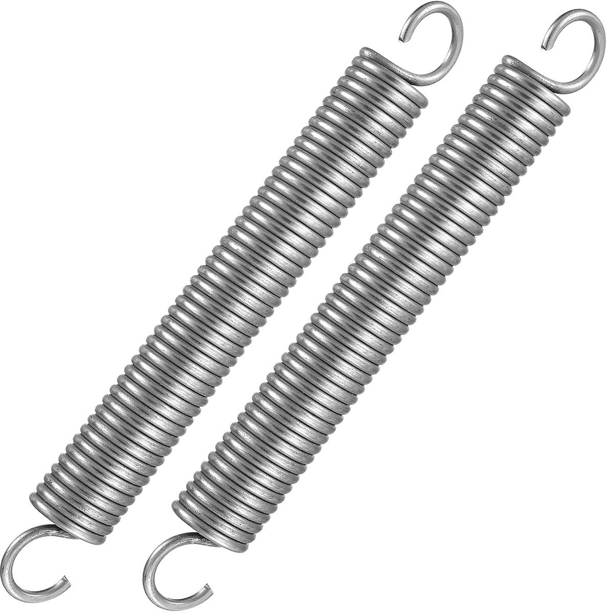 SnelShoppen - RVS Spiraal met Dubbele Haak, 2 Stuks, Spanning Veer, Coil Veer (150 x 18 x 2.5 mm) voor Tuin, Keuken, Klussen