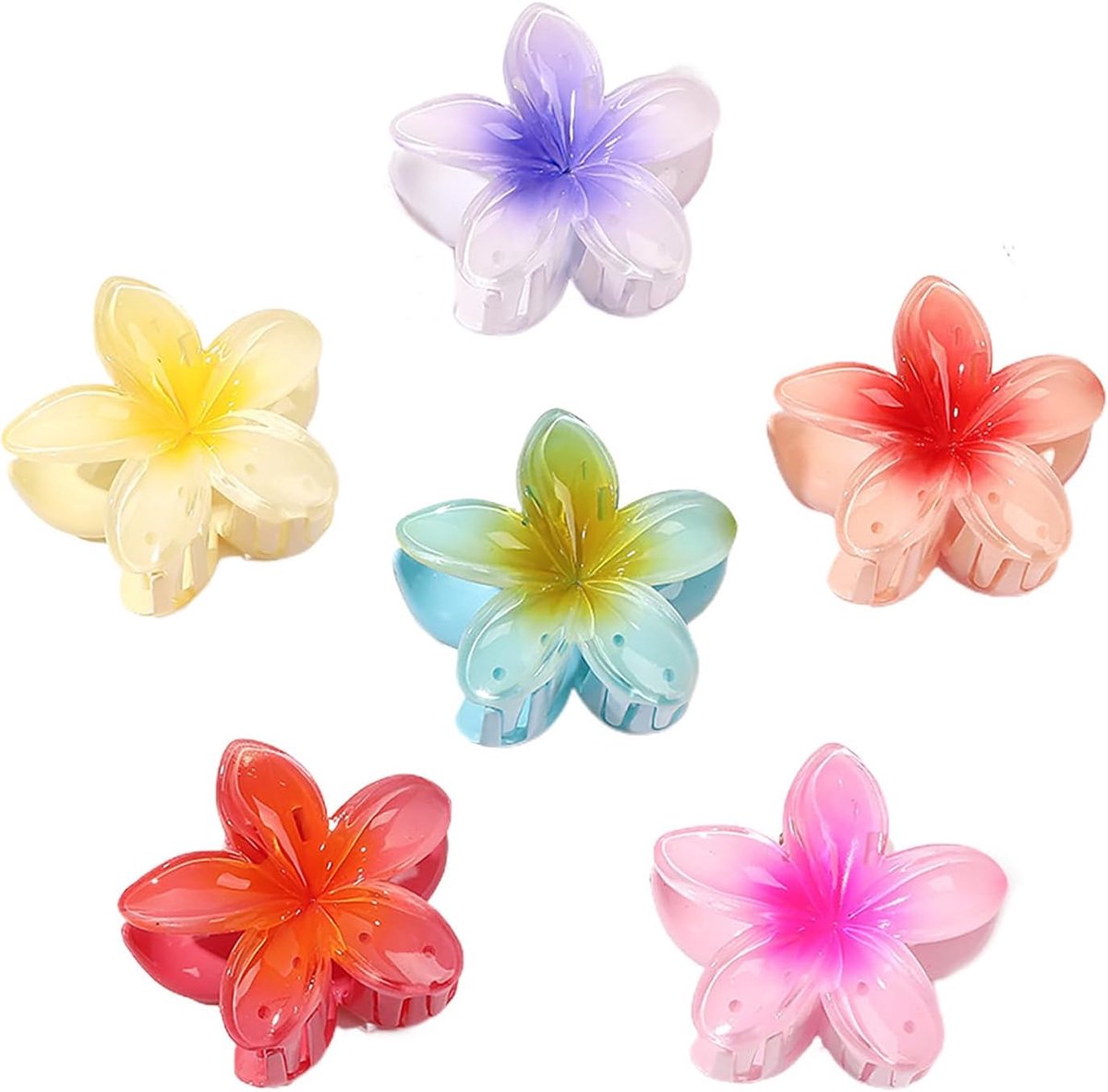 SnelShoppen - Hawaiian Haarspelden voor Dik Haar, 6 Stuks Bloem Haarclips, Grote Plumeria Haaraccessoires voor Vrouwen - Veelzijdige Kleurkeuze voor F
