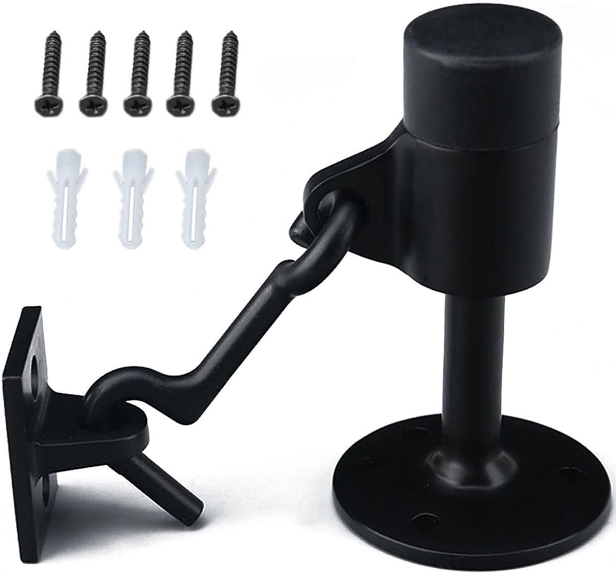 Deurstopper met haak - Deurhouder muur - Deur openhouden - Geluidsdempend rubber - 90 mm - Zwart