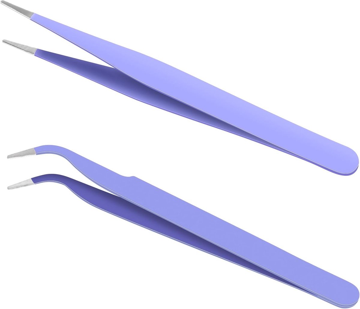 Eyelash tweezers set van 2 - precisie roestvrij staal - rechte en gebogen tips - ShopVlot