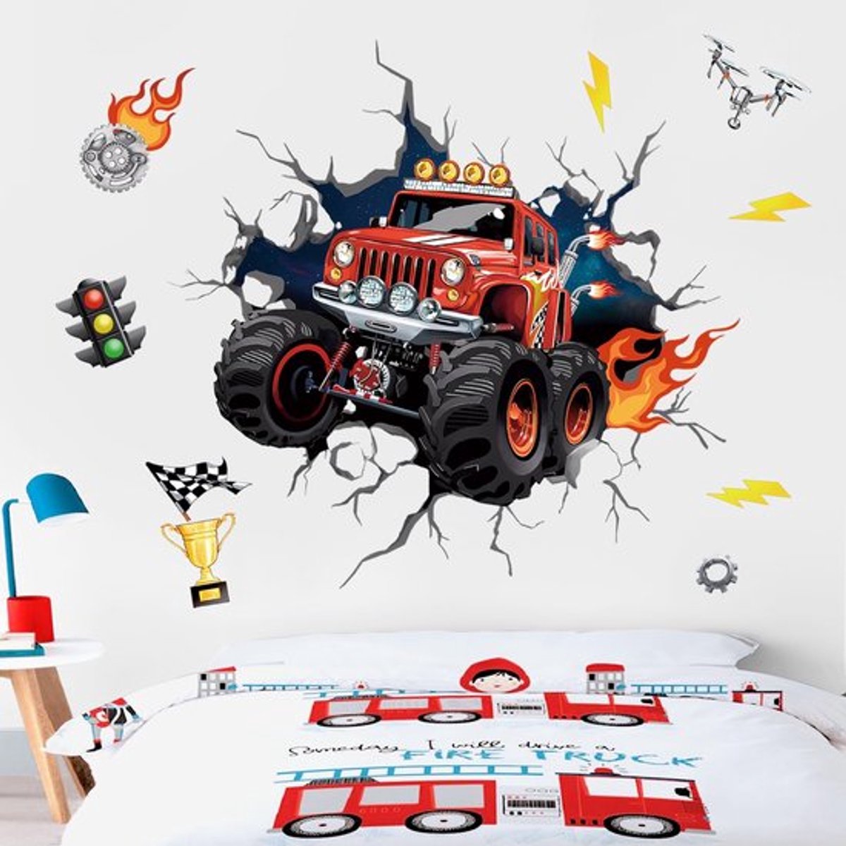 NTHProducts - Wanddecoratie - 3D Wandstickers - Voor Kinderkamer - Racing