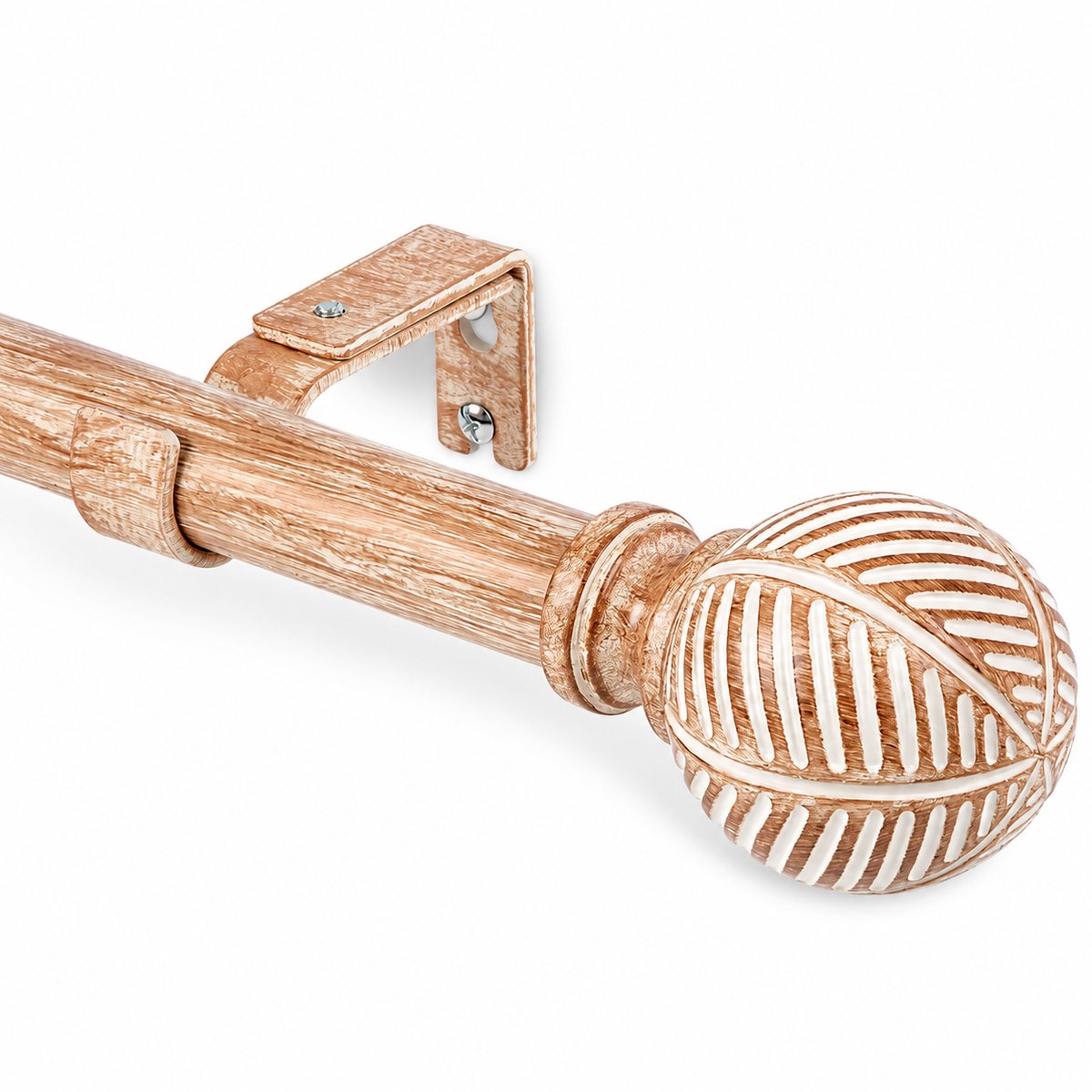 Gordijnroede Uitschuifbaar 76-305 cm – Houtlook – Ø25 mm – 15 kg Draagvermogen – Wand & Plafondmontage – Woonkamer & Slaapkamer & Terras – Lichtbruin