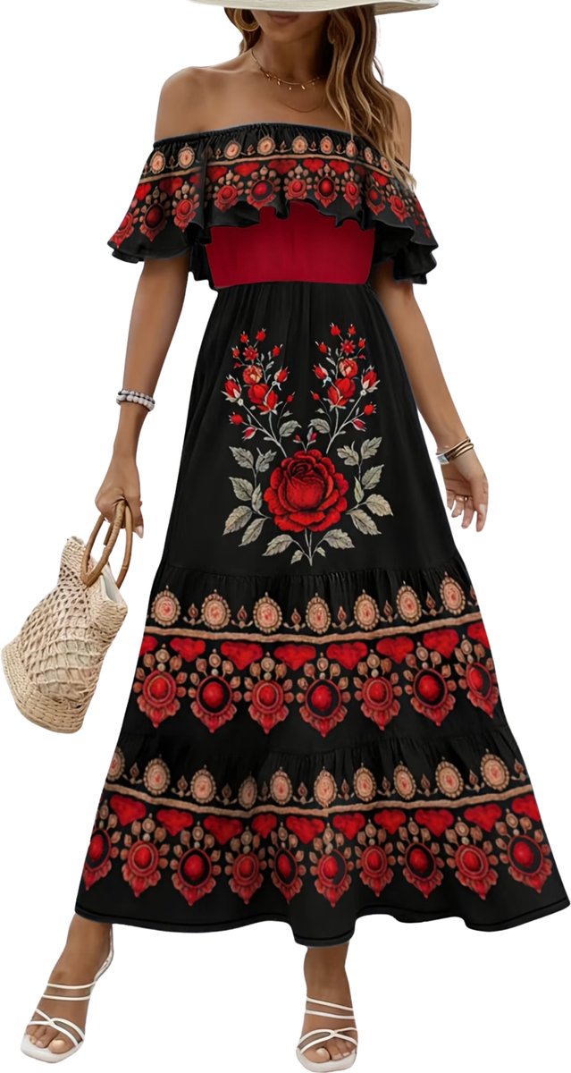 Currero Zomerjurk Dames Zomerjurken Volwassenen Vrouwen Midi Jurk Ibiza Stijl Sundress Dress 2 S Zwart