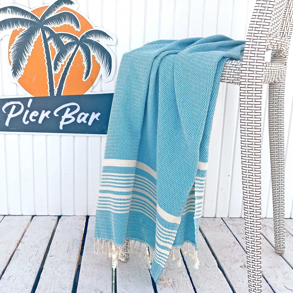 Fashion4wellness Hamamdoek Plaj Turquoise / FOUTA - STRANDLAKEN - SAUNADOEK - 100 x 180 CM KATOEN