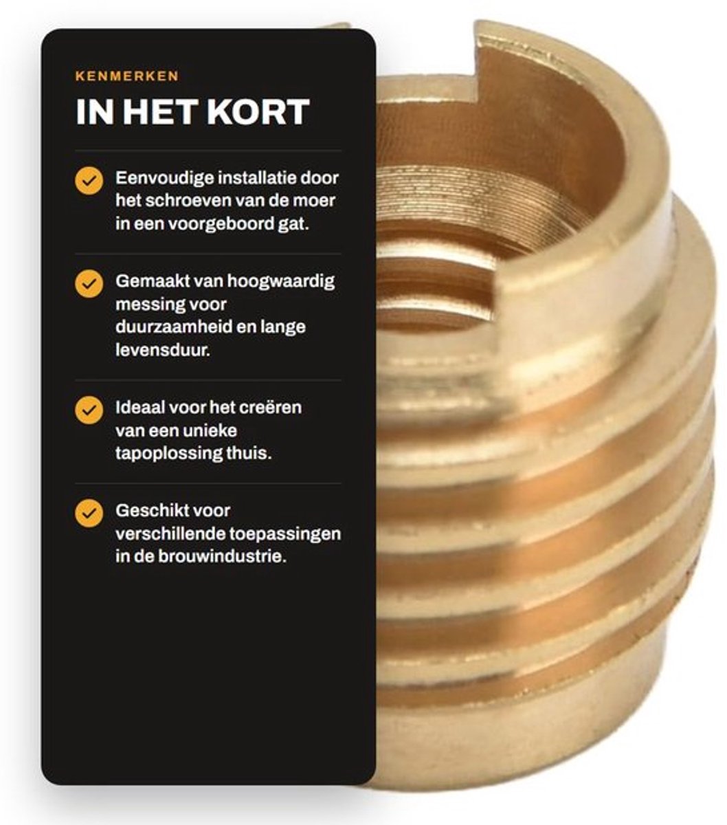 Zeynomax - Biertaphandvatmoeren - Messing Draad - Handmatige Installatie - 3/8in-16