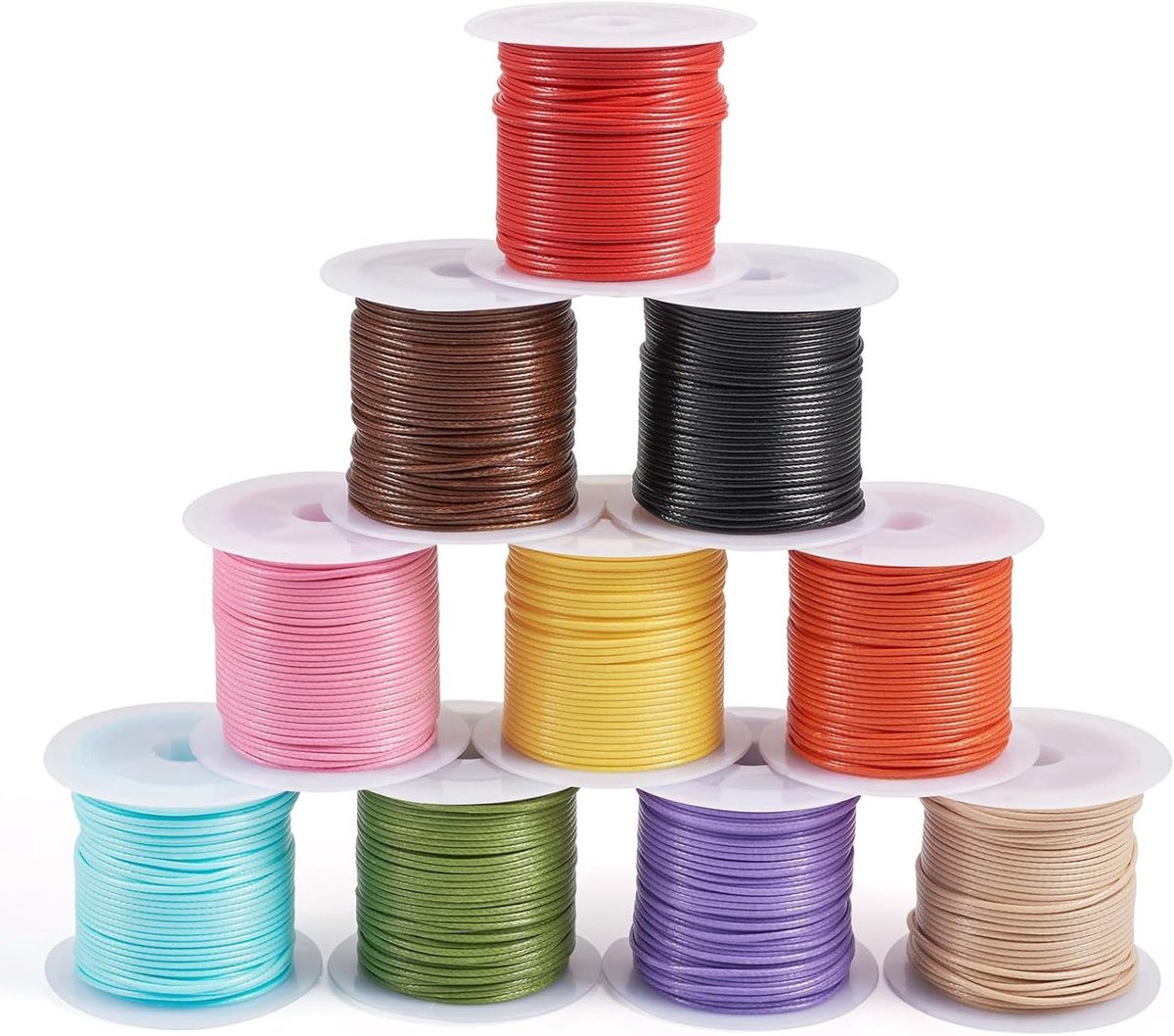 10 Rollen Gewaxte Polyester Koorden in 10 Kleuren - 1mm Macrame Touw voor Armbanden, Kralen en Sieraden Maakprojecten, 10M/Rol
